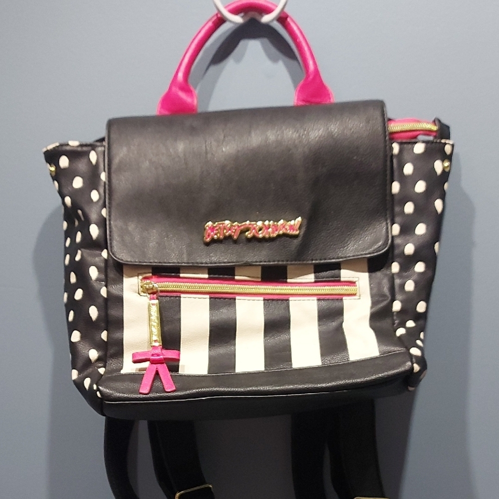 Betsey Johnson Black and White Backpack with Playful Patterns